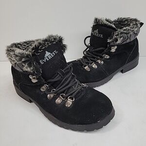Everest Ankle High Boot- Faux Fur lined  Black Suede Woman Sz 7.5 Lugged Sole